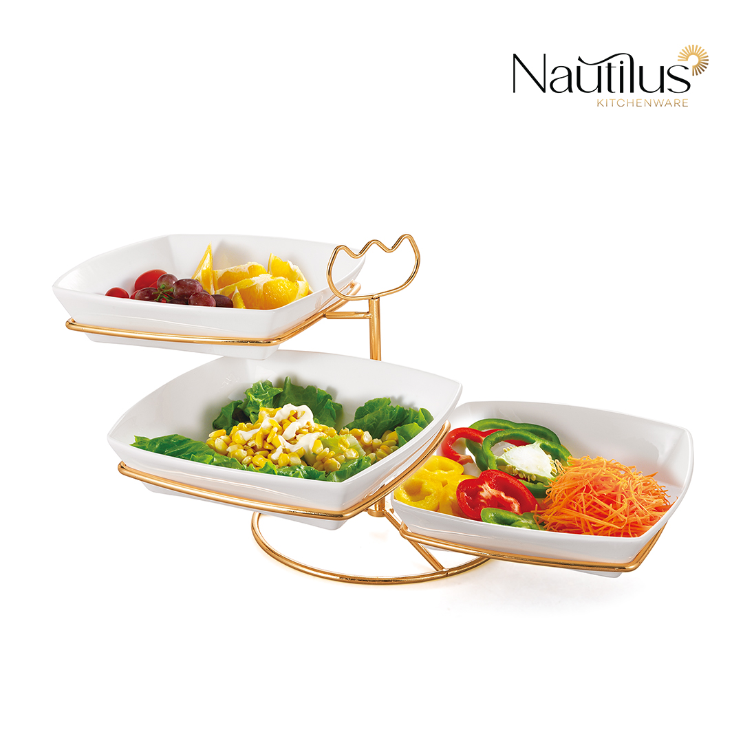 CERAMIC TABLEWARE-3-Tier Buffet Set GOLD STAND 