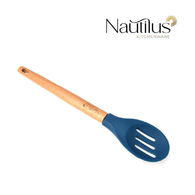 Beech Wood Handle  Silicone Slotted Spoon 